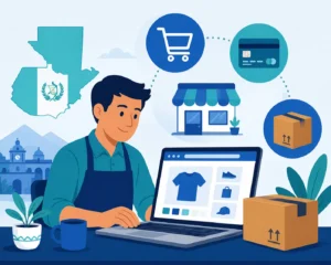 Emprendedor en Guatemala creando su tienda en línea desde una laptop